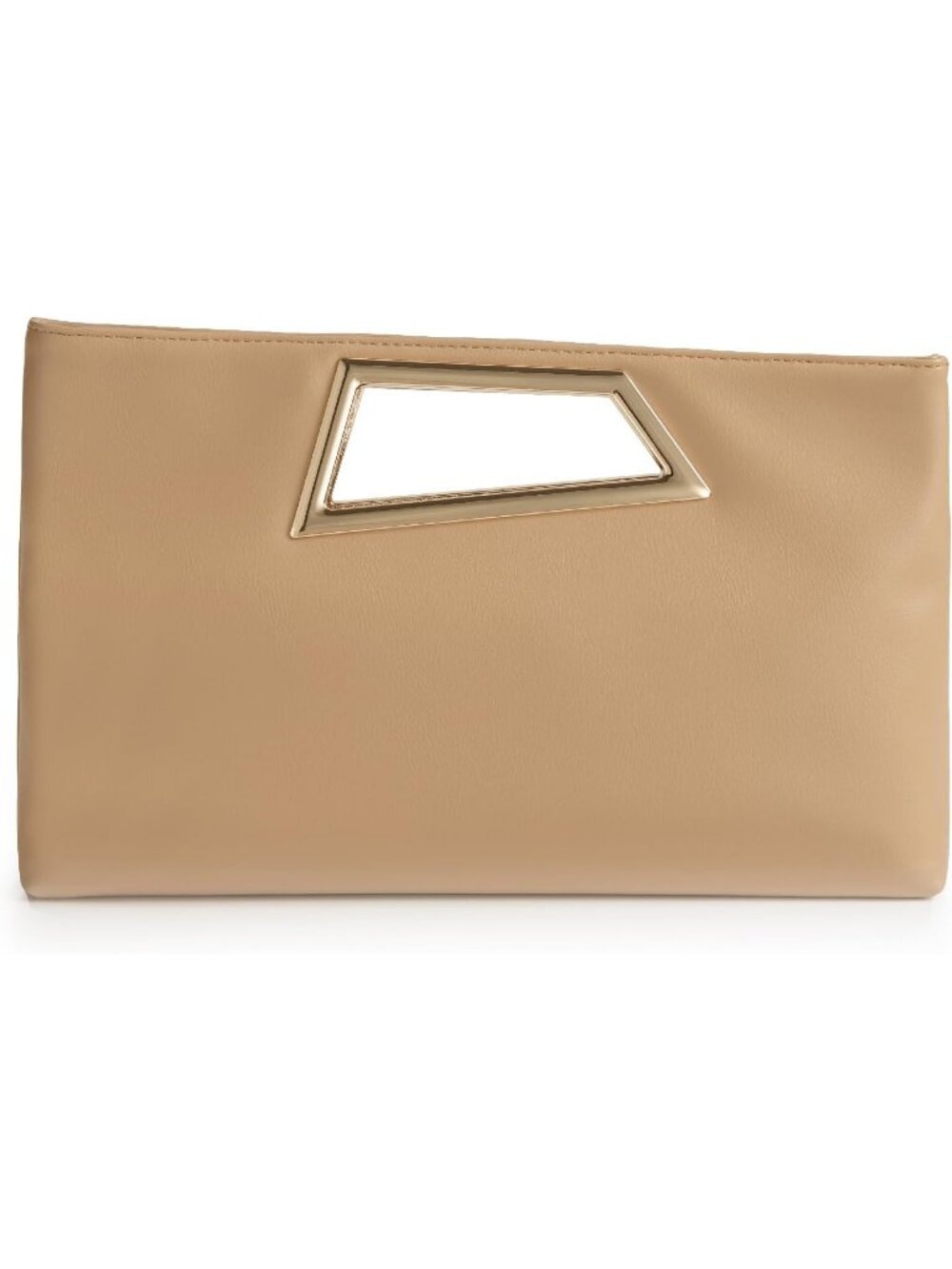 Women's Taupe Pu Leather Clutch Metallic Geo Top Handle Evening Bag Party